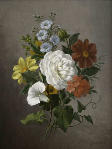 oeuvre de étienne jules léonce gayet - fleurs sur fond gris - huile sur carton