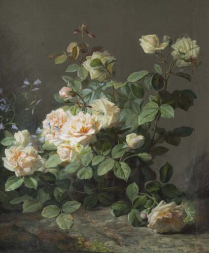 oeuvre de pierre duperray - fleurs dans un paysage - gouache sur papier