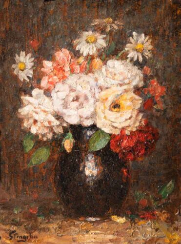 oeuvre de alphonse stengelin - roses et marguerites - huile sur panneau
