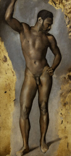 oeuvre de paul flandrin - académie d’homme noir - huile sur papier marouflé