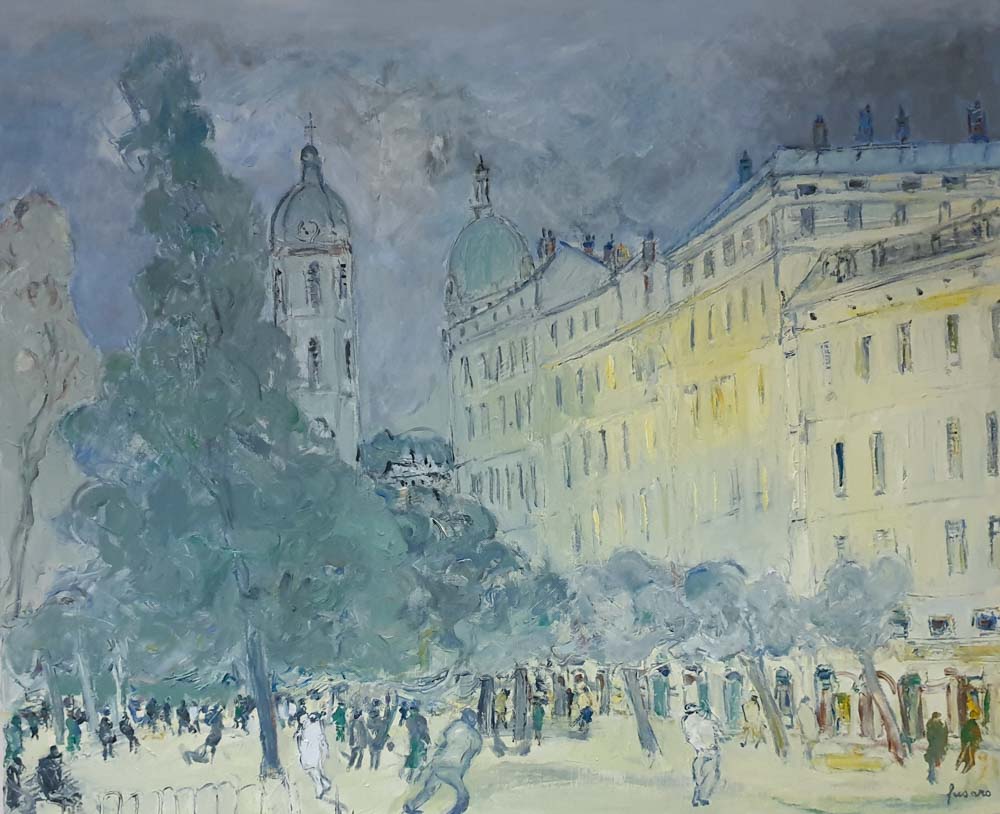 oeuvre de jean fusaro - place bellecour - huile sur toile