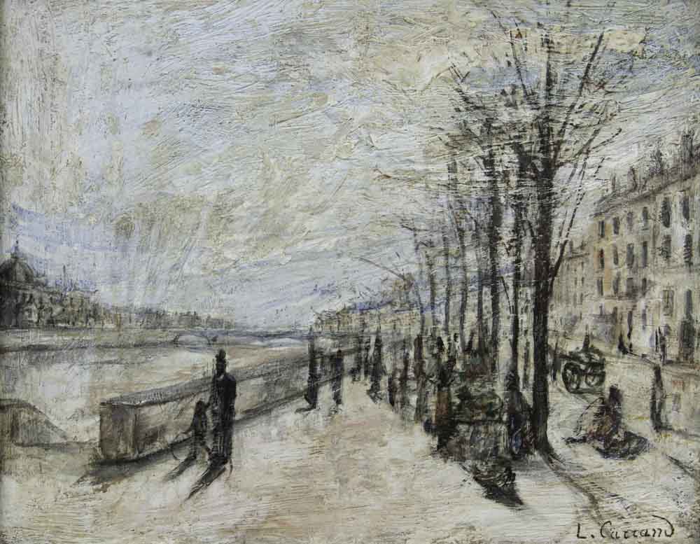 oeuvre de louis hilaire carrand - quai de la vitriolerie animé (actuel quai claude bernard) - huile sur panneau