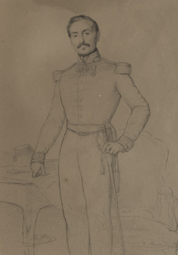 oeuvre de sebastien cornu - portrait du général baron viala charon - mine graphite sur papier